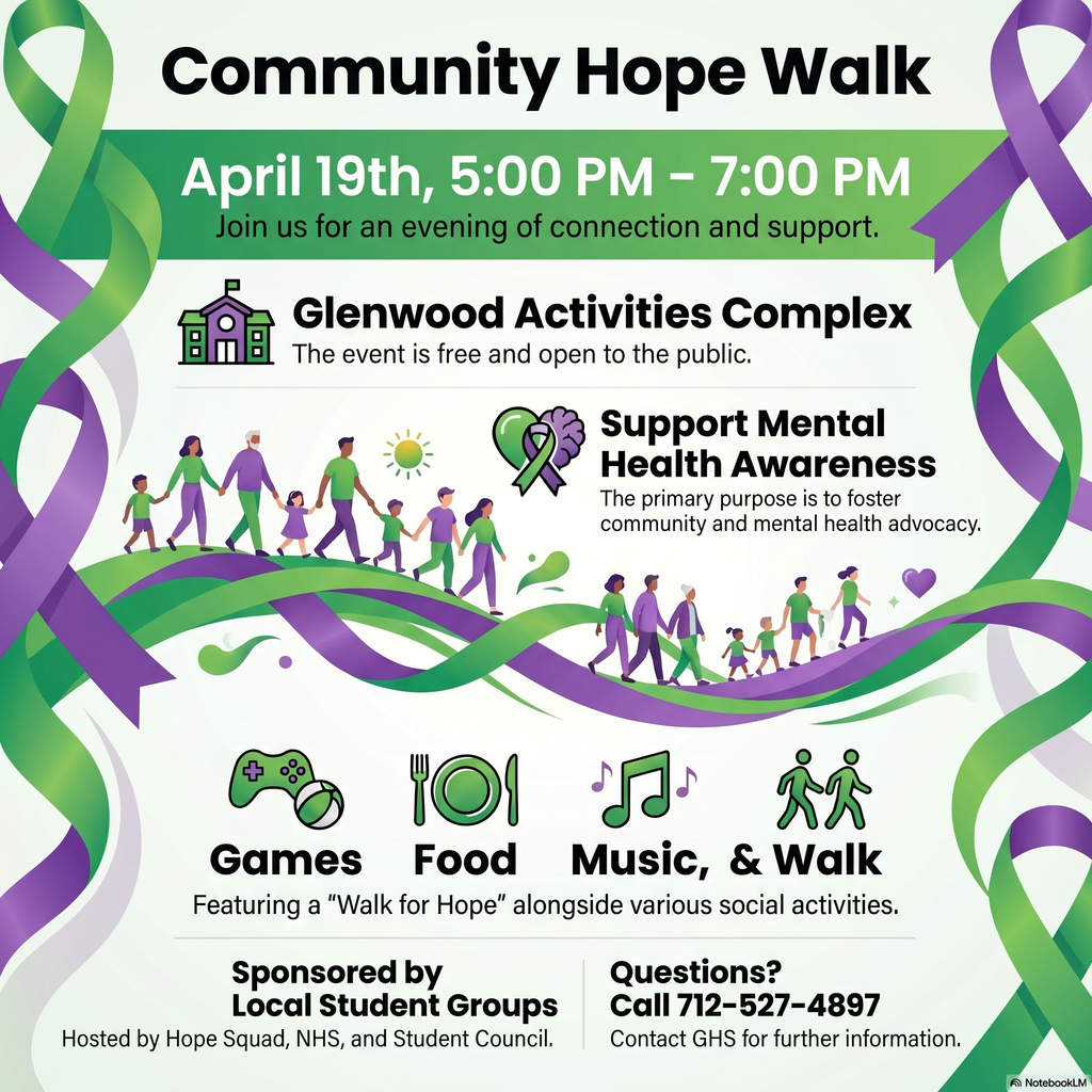 Hope Walk Flyer describing a community event April 19 from 5 to 7pm at Activities Complex