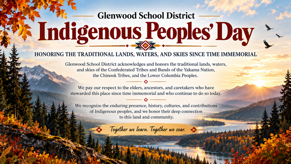 Graphic honoring Indigenous Peoples' Day by Glenwood School District.