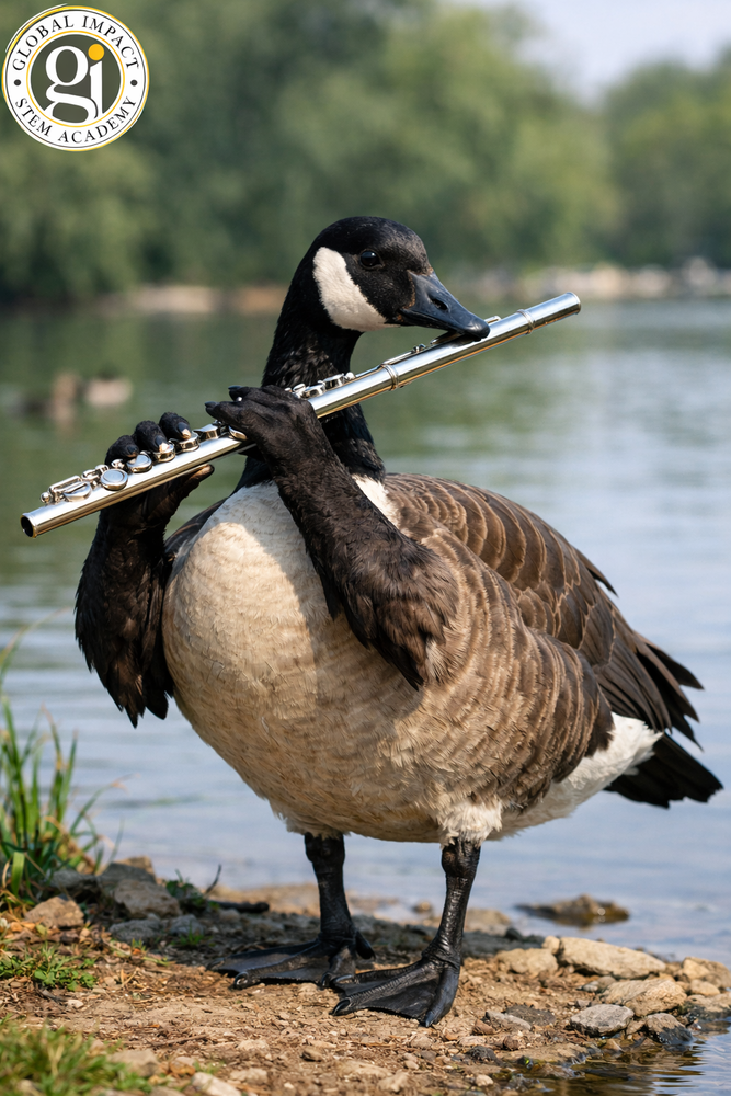 Goose playing flute