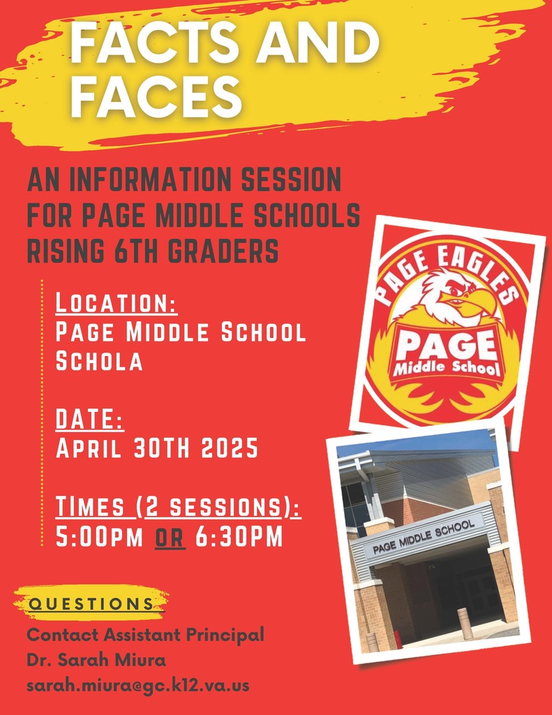 Rising 6th grade families: Facts and Faces info session for Page Middle School is on Wednesday, April 30!