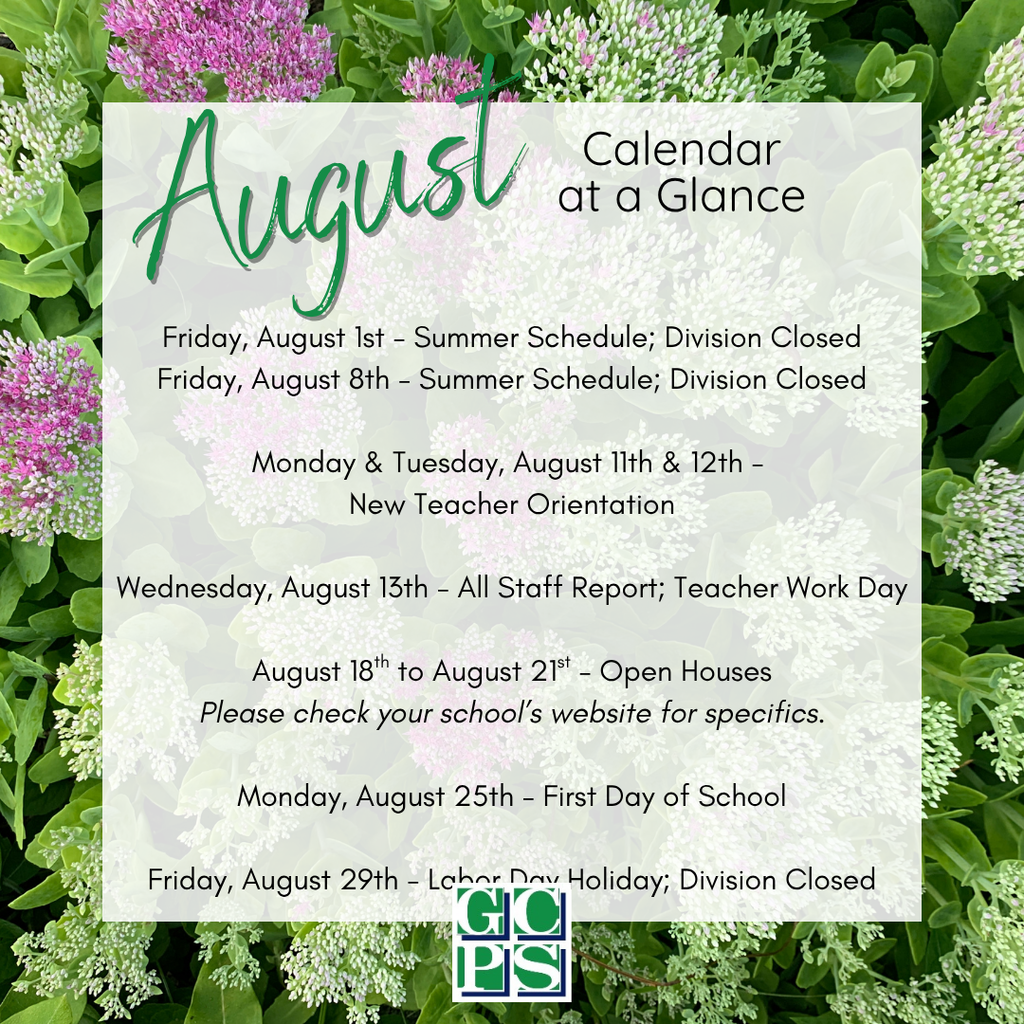 August at a Glance