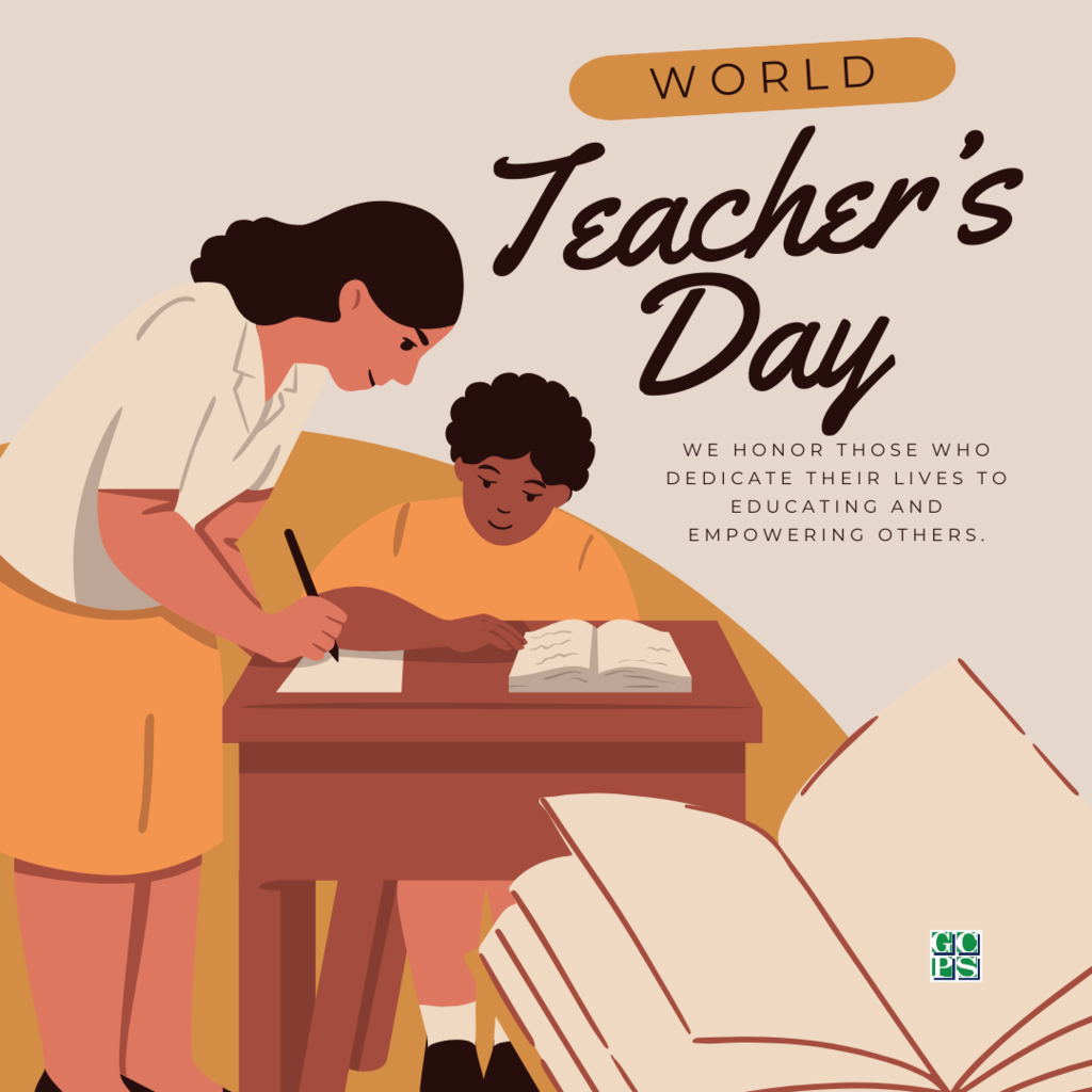 🍎✨ Happy World Teachers’ Day! ✨🍎  Today, we celebrate the heart of education—our amazing teachers! 💙 Your dedication, creativity, and care inspire students every day and help shape brighter futures.  Thank you for all you do to make a difference in the lives of our students. 🌟 #WorldTeachersDay #ThankYouTeachers #GCPSProud