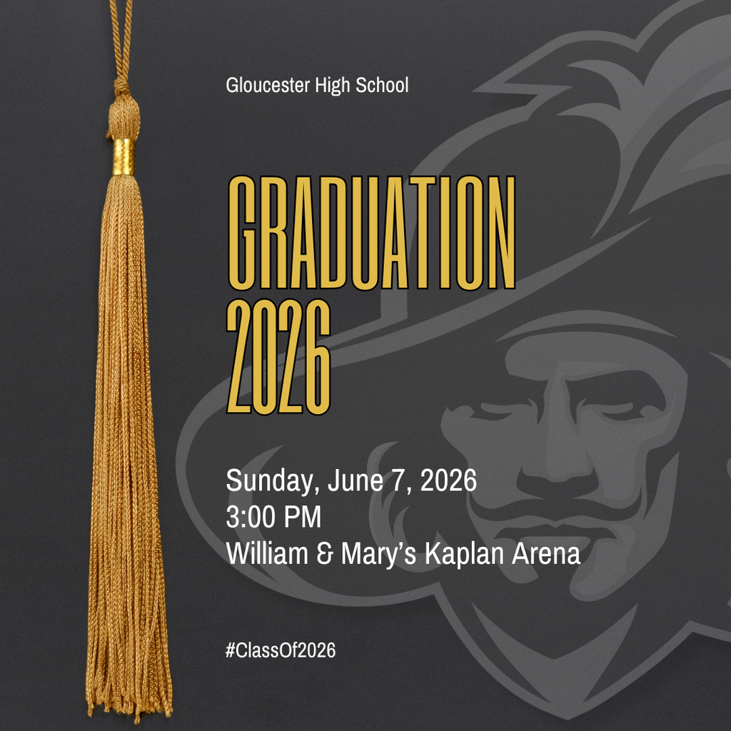Gloucester High School is pleased to announce the Class of 2026 Graduation Ceremony will take place on June 7, 2026, at 3:00 p.m. at William & Mary’s Kaplan Arena. We’re grateful to the School Board and community for their thoughtful input in selecting this safe, comfortable, and accessible venue. #GHS #Classof2026