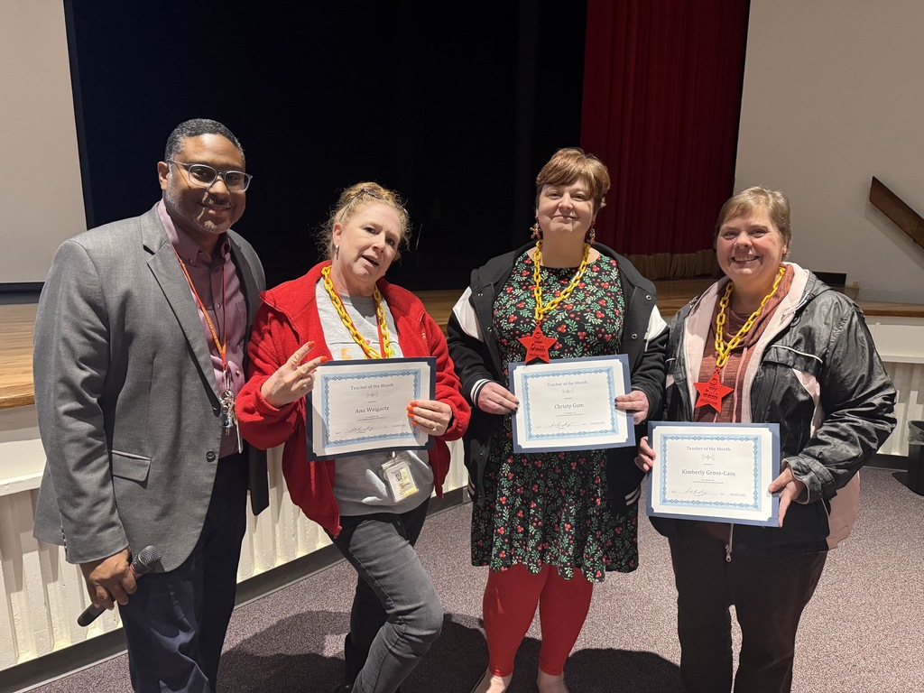 Congratulations to our amazing Teachers of the Month: Christy Gum, Ami Weigartz, and Kimberly Gross-Cain! 🌟 And a huge shout-out to Lt. Julian Petrowicz, our Staff Member of the Month. We appreciate your dedication to our students and school community!