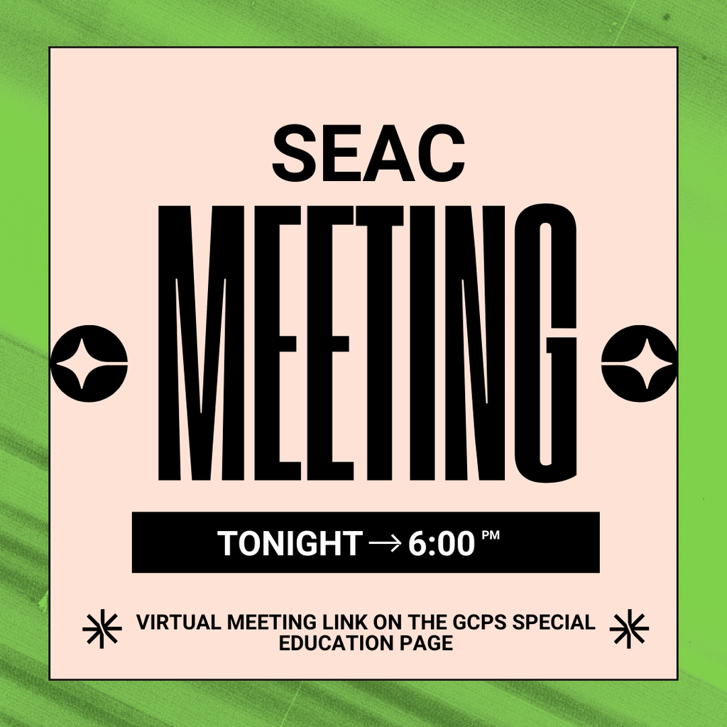 The Gloucester County Public Schools Special Education Advisory Committee (SEAC) will hold a virtual meeting tonight at 6:00 p.m. Visit the Special Education page on the GCPS website to access the meeting link.