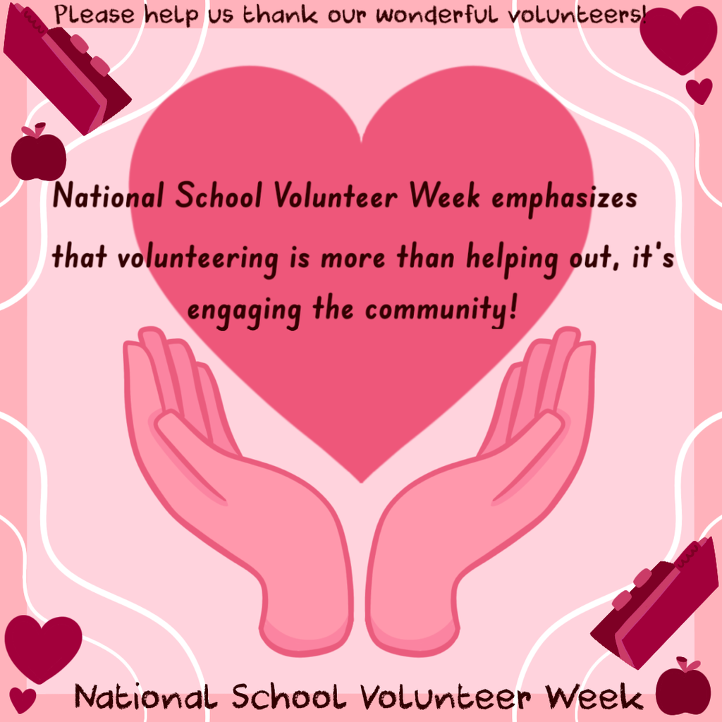 🌟 National School Volunteer Week | April 20–24 🌟  This week, we celebrate and thank the incredible volunteers who give their time, energy, and heart to support our schools. Your dedication helps strengthen our community and enrich the experiences of our students each day.  This graphic was designed by GHS 10th grader Isabella Doss—thank you for sharing your creativity with us!  We appreciate all that our volunteers do! 💛