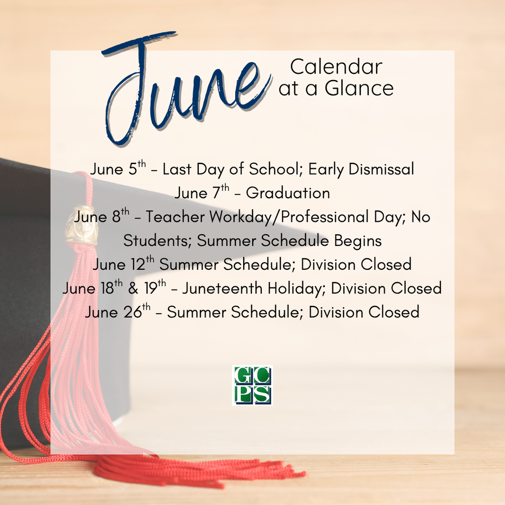 June marks a season of celebration, reflection, and new beginnings. Thank you to our students, staff, families, and community for a wonderful year of learning and growth.  Here's to finishing strong and looking ahead to an exciting summer! ☀️🎓