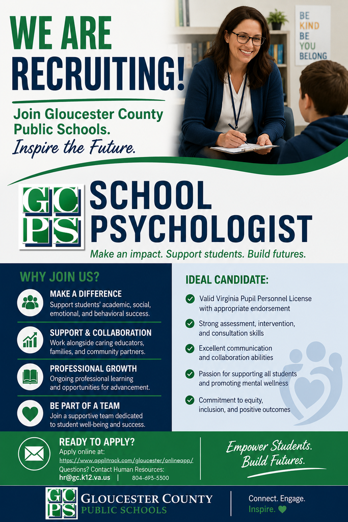 #SchoolPsychology #NowHiring #GloucesterSchools #GCPS