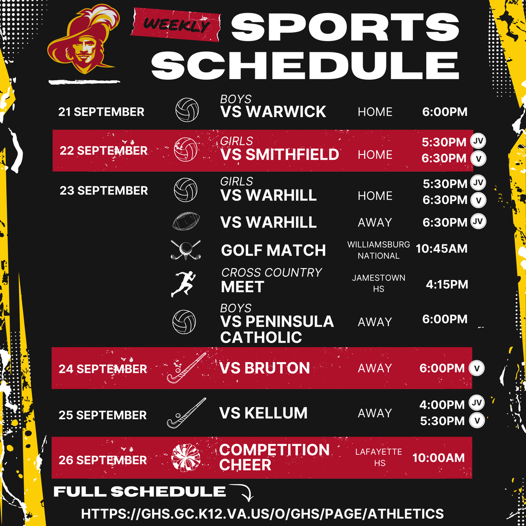 GHS Fall Sports Schedule