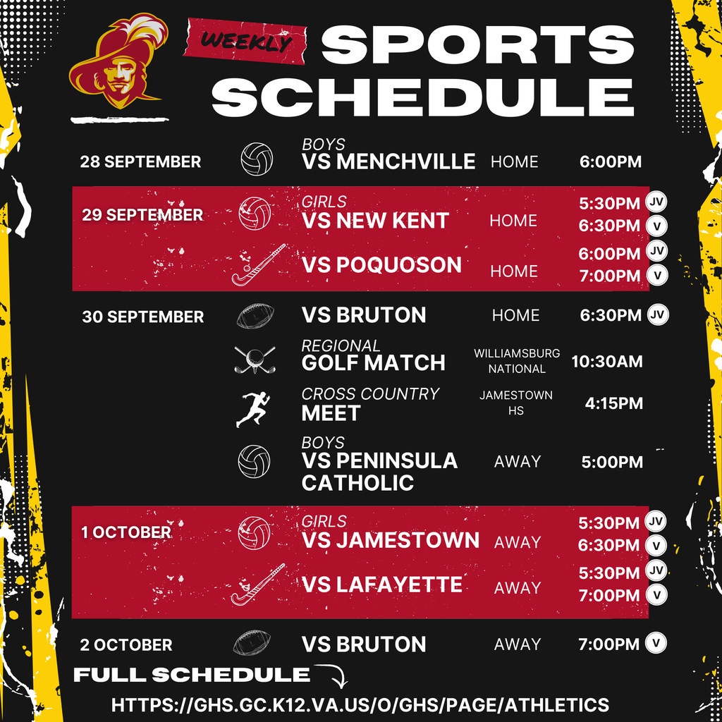Weekly Sports Schedule 9/28-10/2