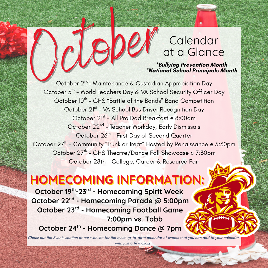 October Calendar at a Glance