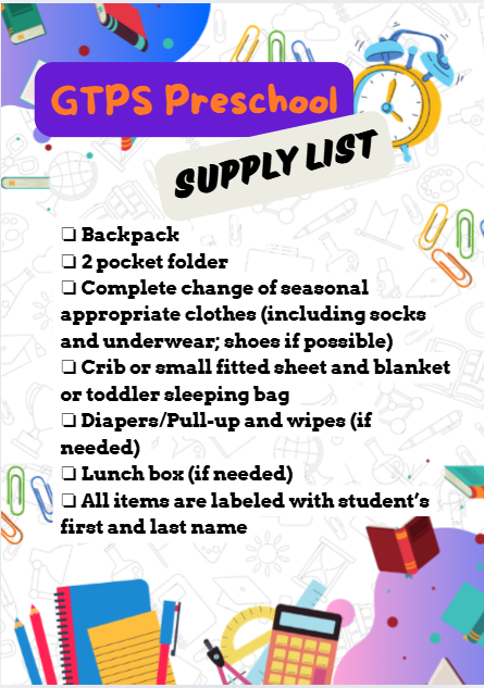 2025-2026 Preschool Supply List