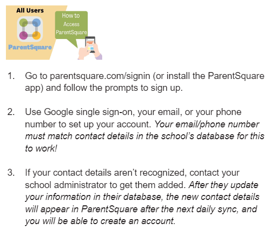 Parent Square sign on information