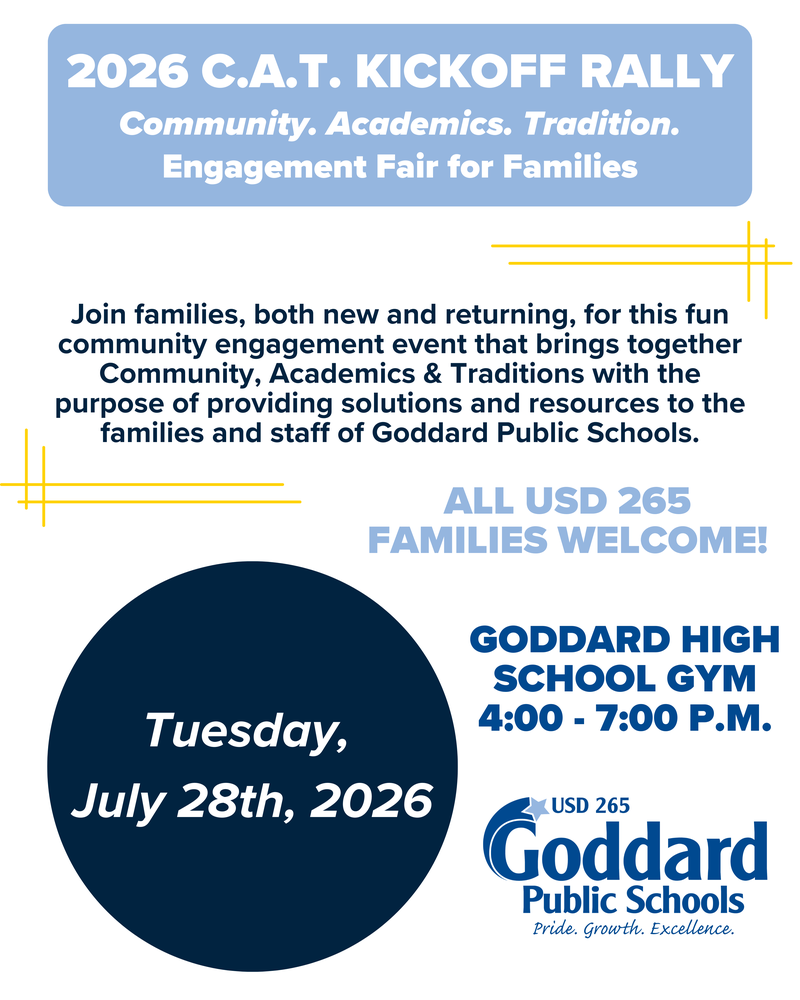 Flyer for 2026 C.A.T. Kickoff Rally event with date, location, and time details. Emphasizes community, academics, and tradition.