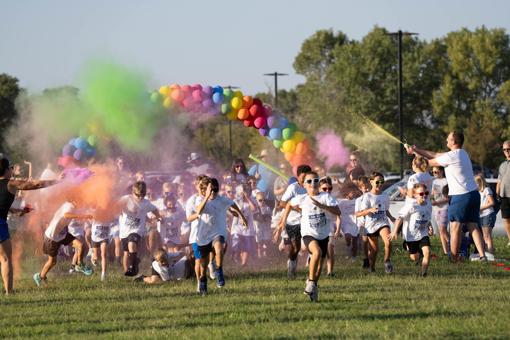 Color Run start and finish line at Apollo Elementary