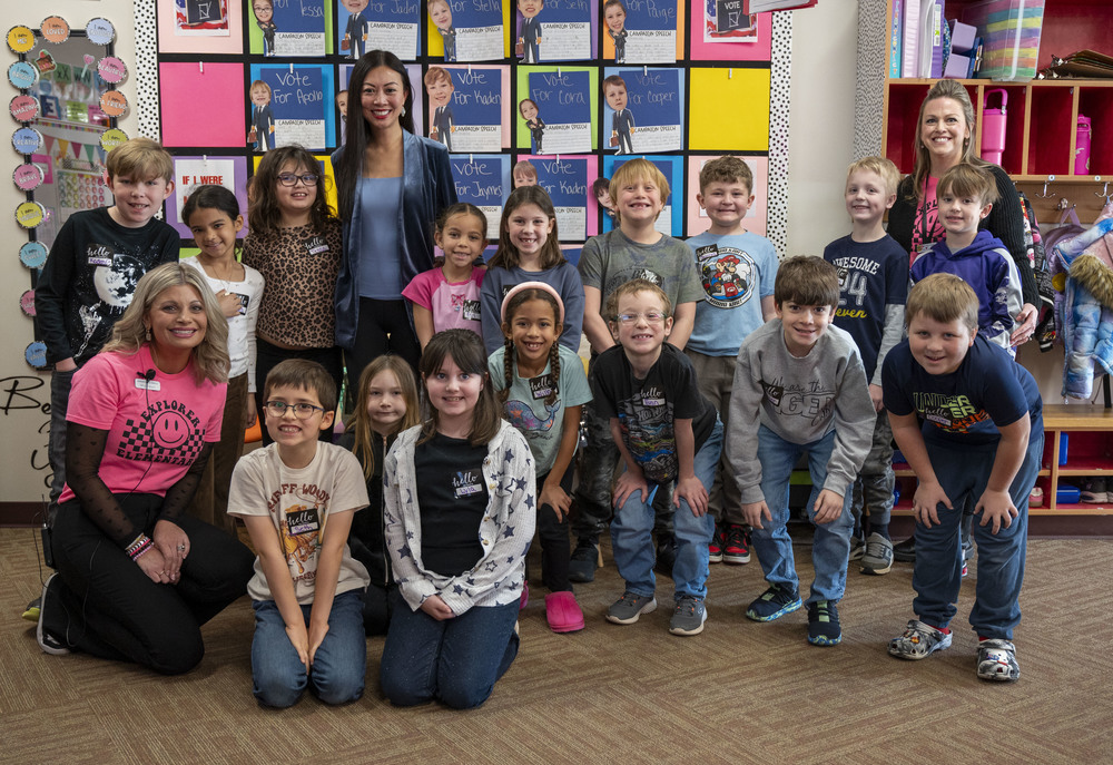 Mayor Lily Wu with Mrs. Ashley Ebbert's 2nd grade class at Explorer Elementary