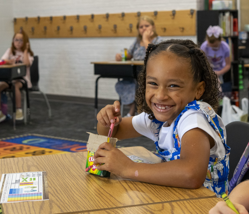 Oak Street student on the first day of school