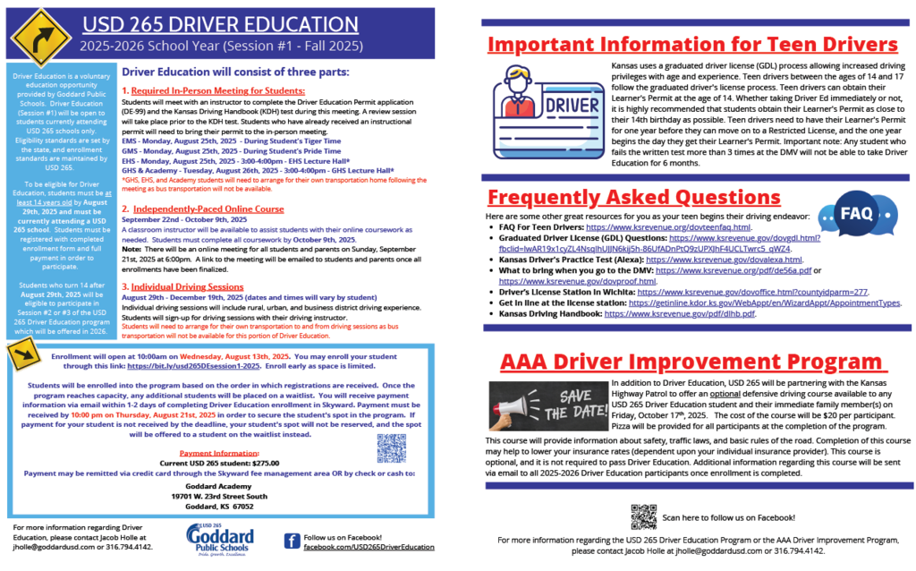 Driver Education info sheets