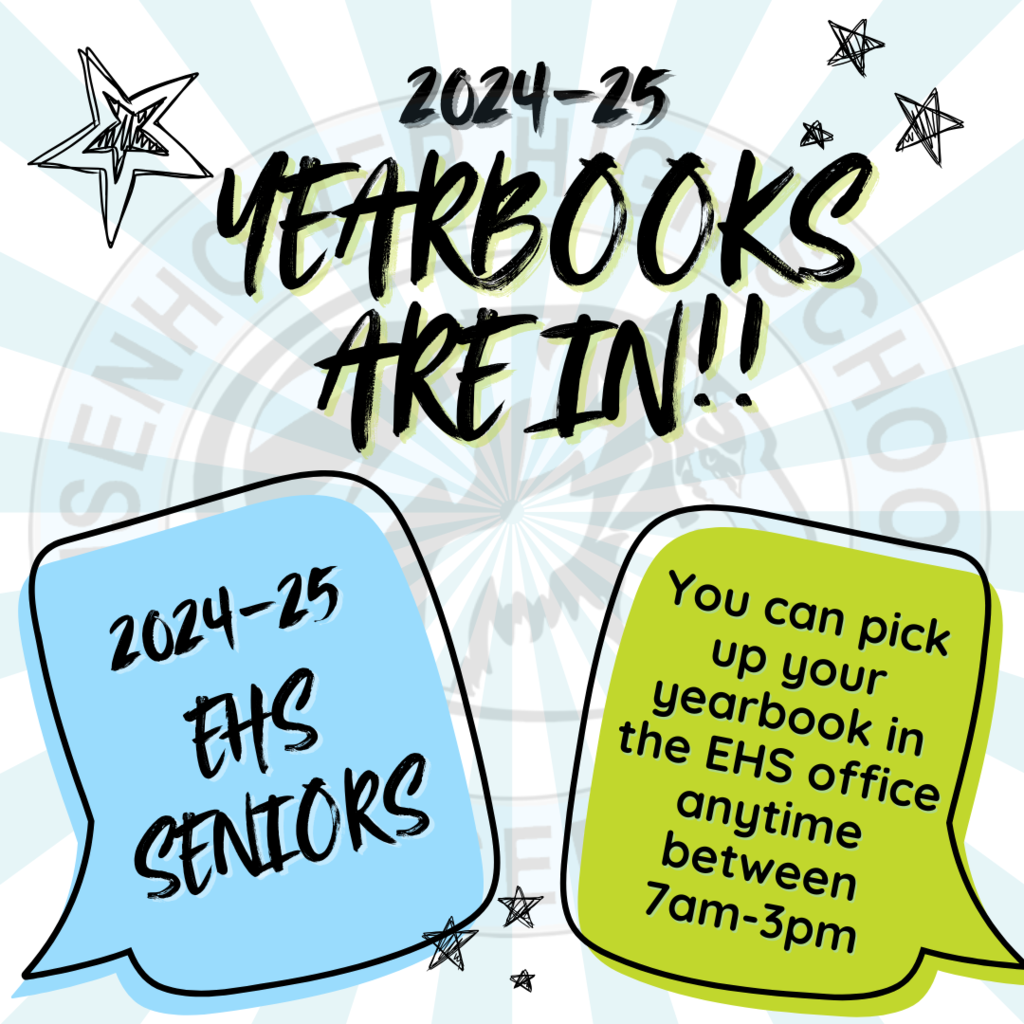 yearbooks are in. last year seniors can pick up your yearbook in the office
