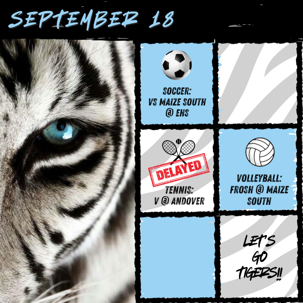 Tigers Thursday events:  Soccer, Volleyball, Tennis is delayed