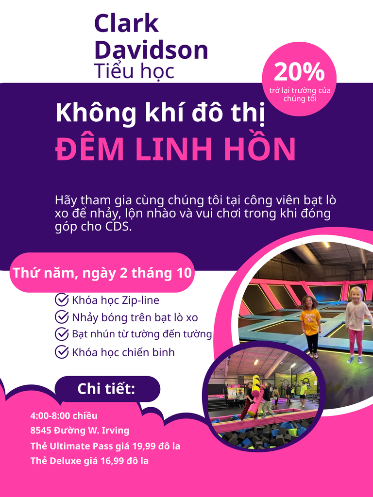 Jump into fun! Join us at Urban Air on Thursday, October 2nd from 4–8pm for an unforgettable night of jumping, laughter and school spirit! Go Lions! 