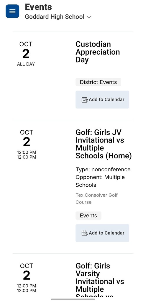 GHS "Events" section screenshot (from mobile app)