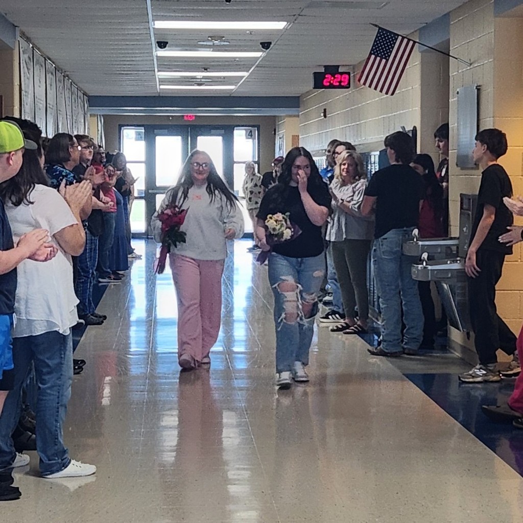 Walking down hall