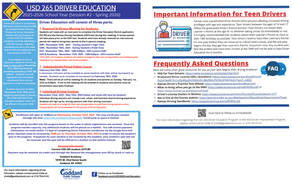 Driver Education information Flyer