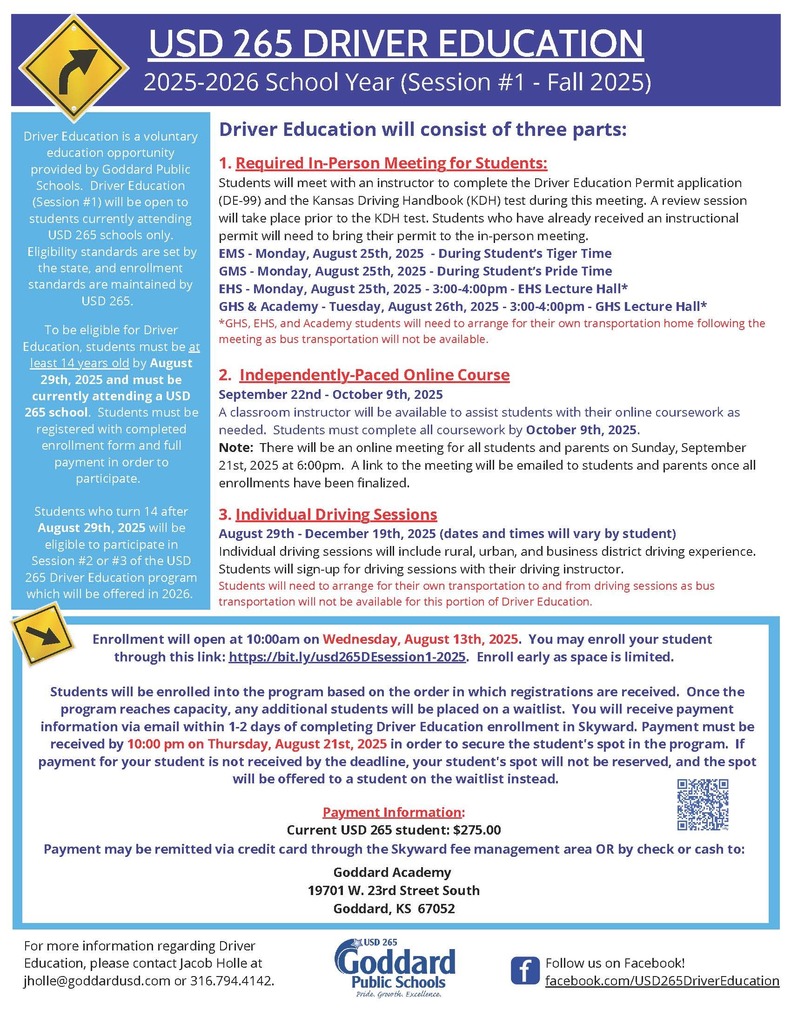 Spring 2026 Driver Education Flyer