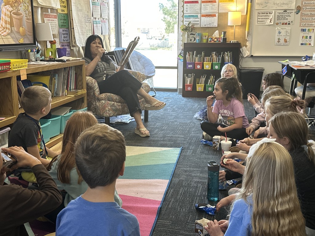 Mrs. Douglass’ class enjoyed their milk, cookies, and read aloud Food Drive reward with Ms. Buresh today!