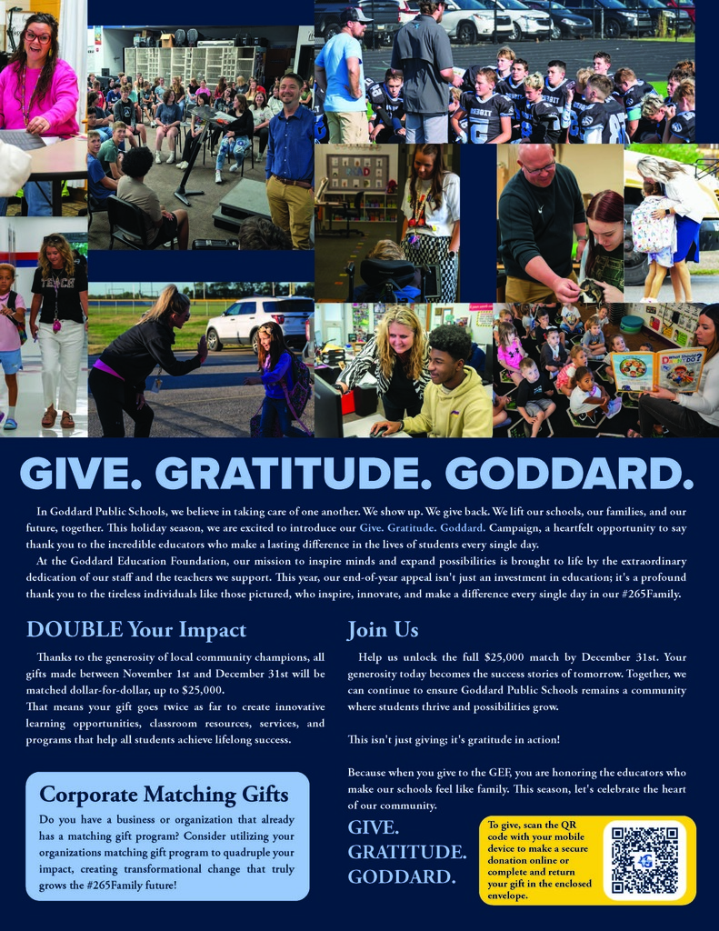 GIVE. GRATITUDE. GODDARD. Page from ROAR
