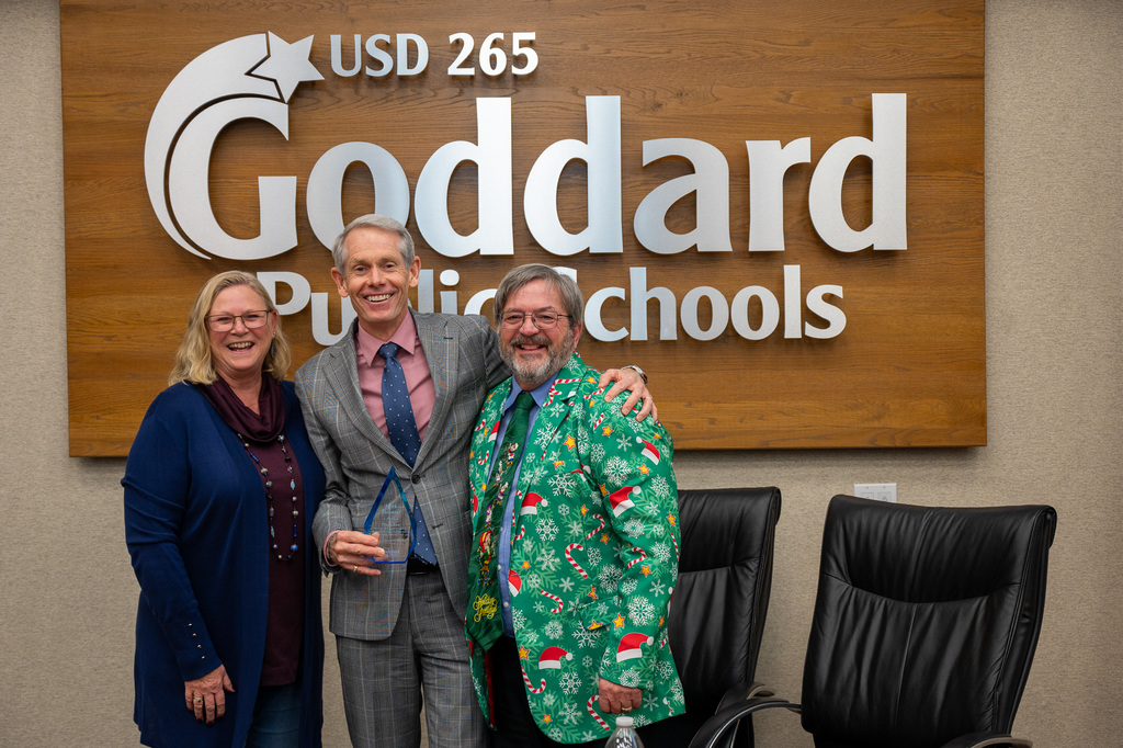 Mark Richards and wife alongside Dr. Justin B. Henry, Superintendent of Schools - USD 265 Goddard Public Schools