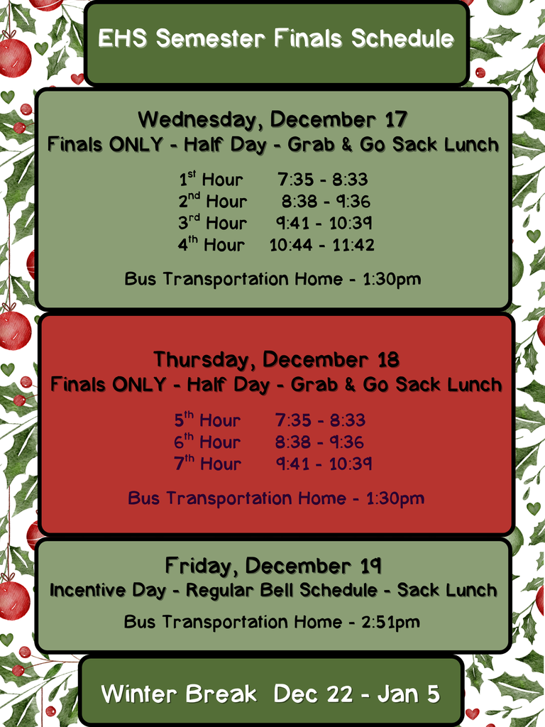 Updated Finals Schedule