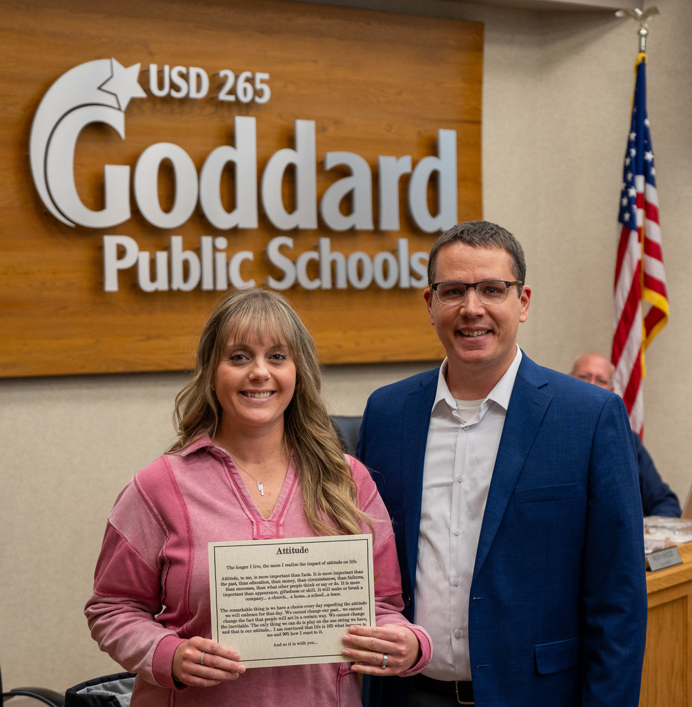 Ashley Zimmerman, Special Education Teacher at CDS, wins the District Attitude Award at the Jan. 2026 USD 265 Board of Education meeting