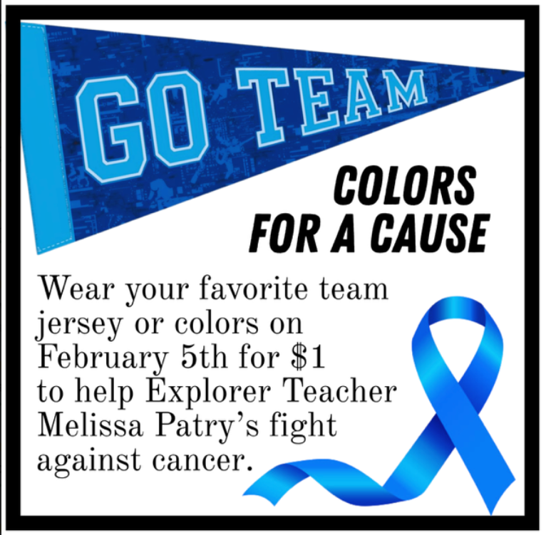 Colors for a cause- Wear your favorite team jersey or colors on February 5th for $1.