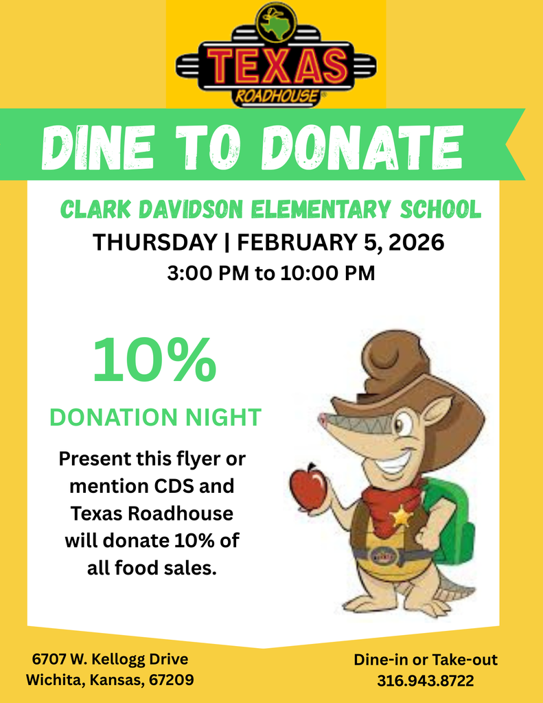 Tomorrow is the night, the very yummy night! Join us at the West Texas Roadhouse for the CDS Spirit Night. See you there!   10% Donation Night. Present this flyer or mention CDS, and Texas Roadhouse will donate 10% of all food sales.  Dine-in or Take-out  316-943-8722