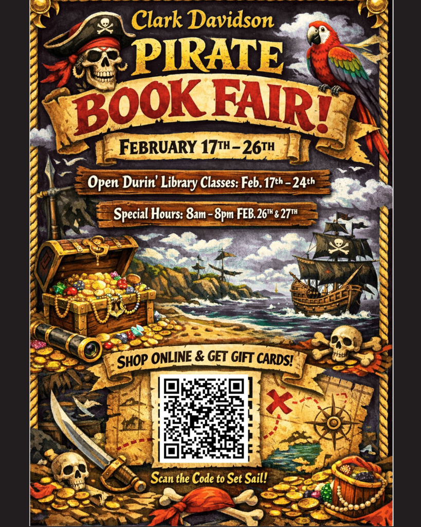 X marks the spot... and it leads to the CDS LIBRARY! Our PIRATE-THEMED BOOK FAIR is setting sail soon, and it's filled with treasure (aka AMAZING BOOKS)! 📅 When: 2/16-26    -   Online store is open NOW through 2/26 🗺️ Where: CDS Library 💰 What: Books, books, and MORE books!   Who: All ye scallywags and book lovers! Come find your next adventure! Will you discover mysteries? Fantasy worlds? Epic tales? The choice be yours, matey! Arrr you ready?! 🏴‍☠️⚓📖 Online Ordering Link:  https://literati.com/store/?school=clark-davidson-elem-school-goddard-us_ks