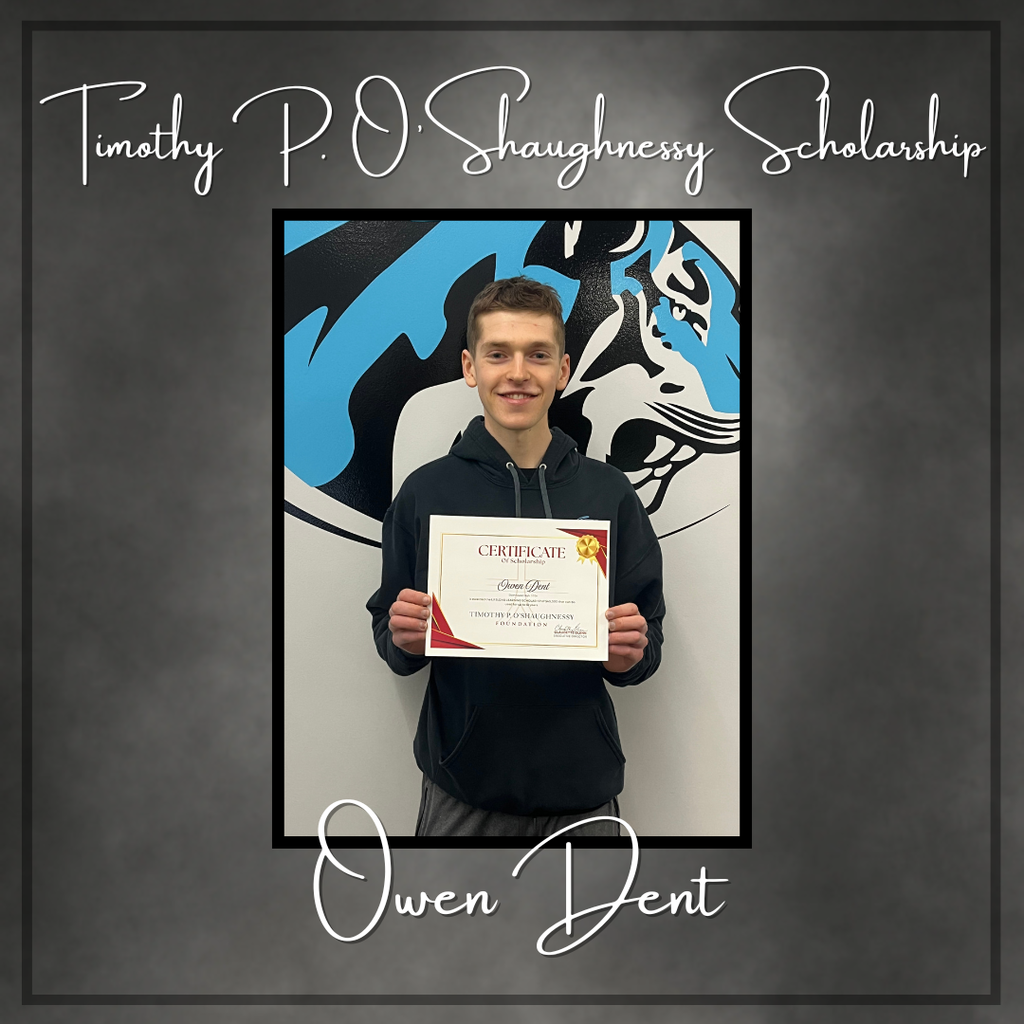 Grey background with a dark grey border. Picture of student with a black border. Informative text.