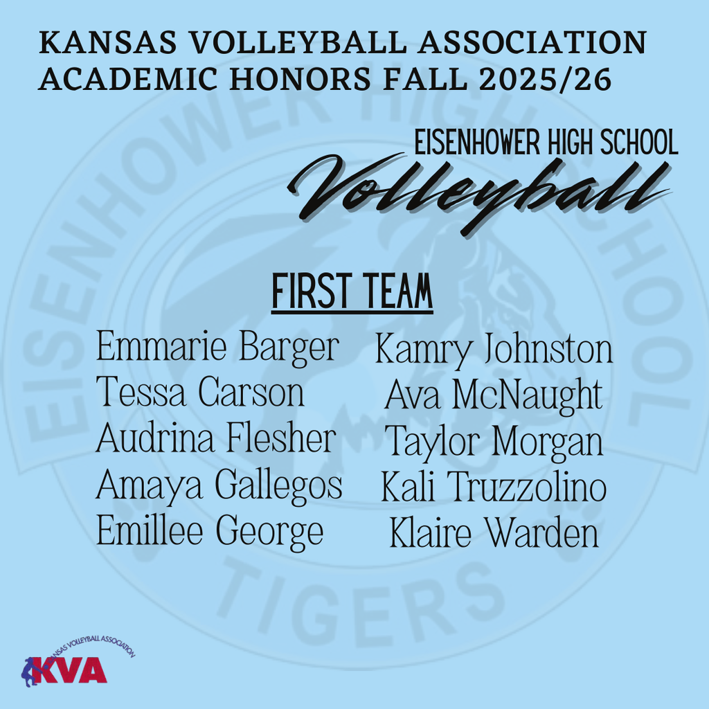 Blue EHS LOGO Background with text about Volleyball Academic Honors.