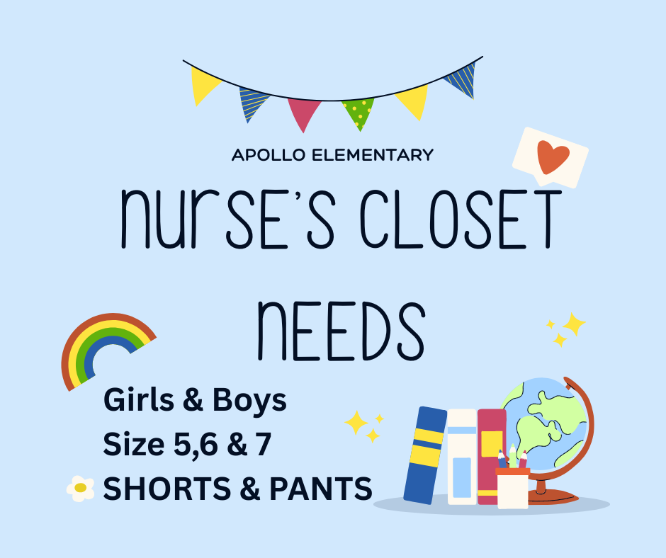Nurse's closet is in need of boys and girls sizes 5,6 & 7 shorts and pants