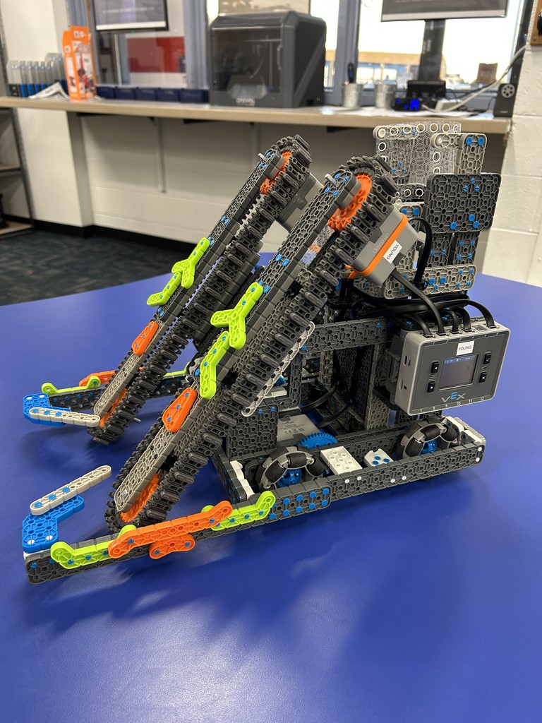 A display of one of the robot designs that the students use for their tournaments.