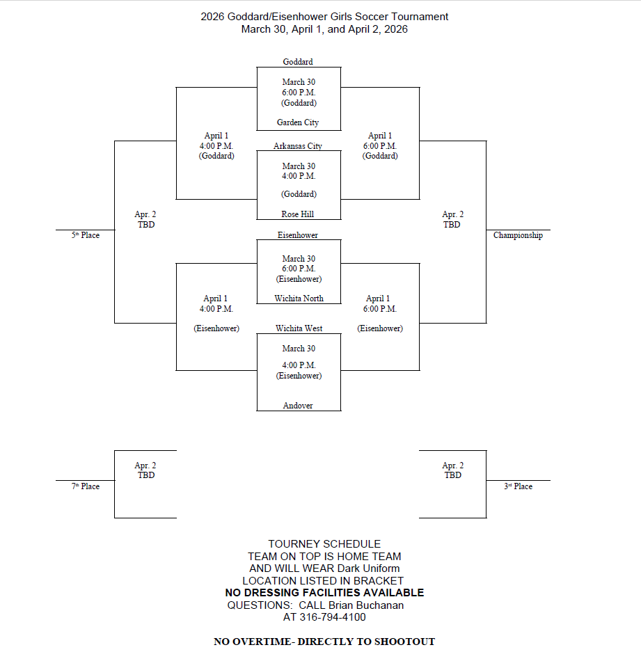 Background:  white with black text of soccer tourney schedule for March 30, April 1 & 2