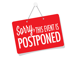 background: red sign with white text; text:  Sorry, This event is postponed