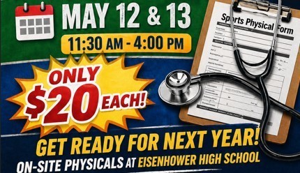 Sports Physical On-Campus! May 12 and May 13th from 11:30am - 4pm $20