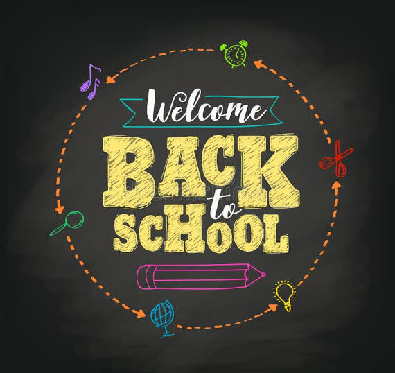 background:  black with circle and text.  Text:  welcome back to school