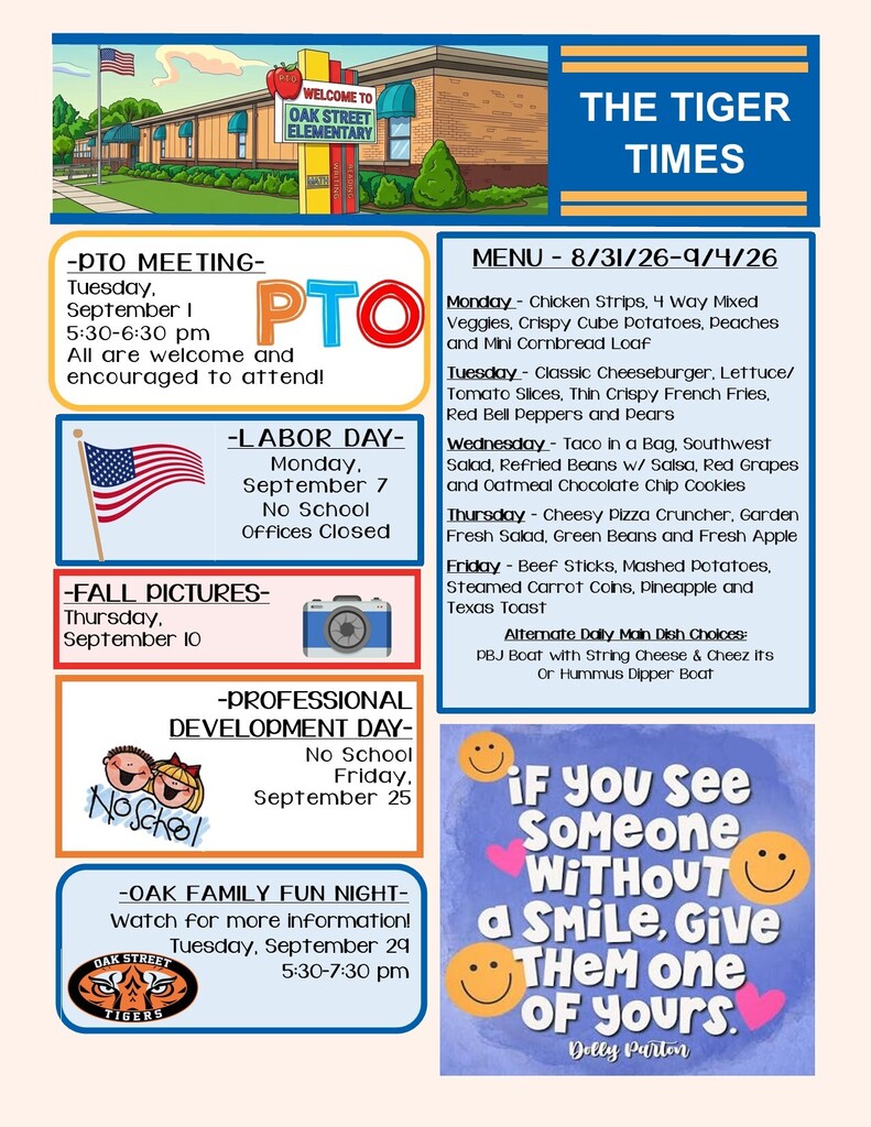 Oak Street Newsletter 8/31-9/4/26