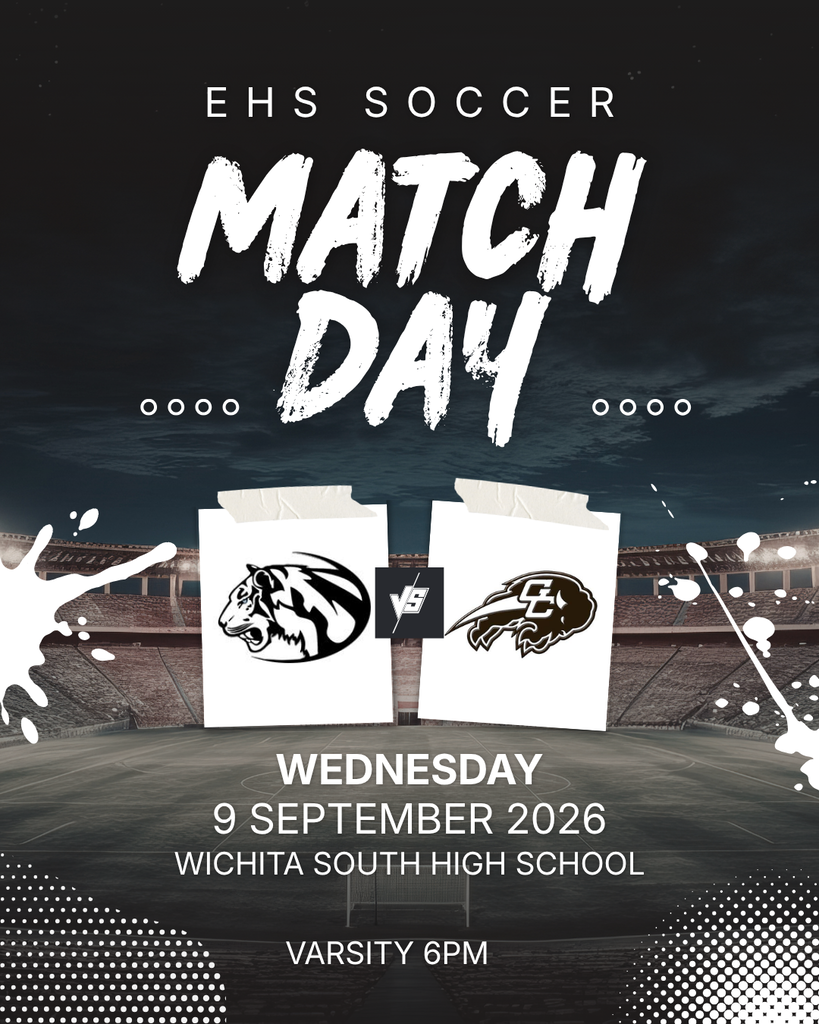 background: black and white with soccer field  text:  match day ehs soccer wednesday sept 9 6pm
