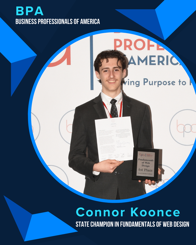 Connor Koonce, State Champion in Fundamentals of Web Design for BPA