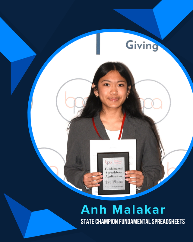 Ahn Malakar, State Champion Fundamentals of Spreadsheets, BPA