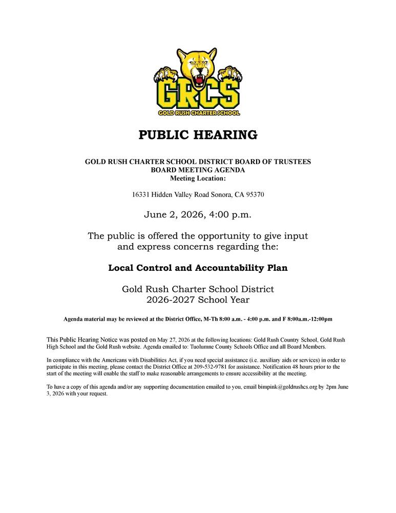 Notice of public hearing for LCAP and budget